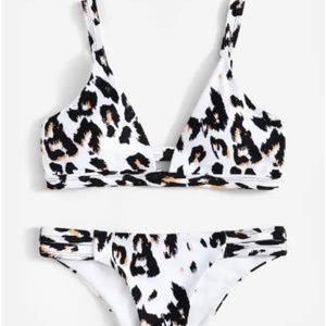 Trendy White Leopard Print Two-Piece Bikini